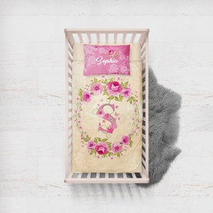 Monogram girls bedding, Girls personalized initial blanket, floral baby blanket set , initial nursery comforter, set or separates