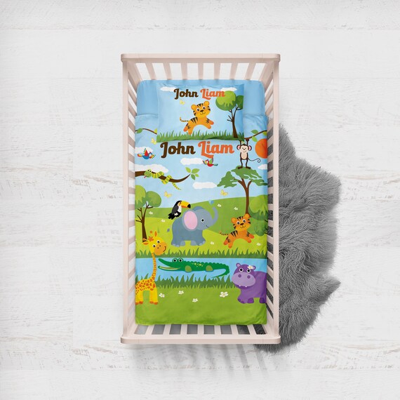 Zoo crib bedding, Boys personalized safari blanket, boys crib sheets