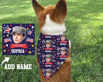 Welcome Home Pet Bandana/ Military, Army, Navy Photo Bandana /Dog Photo Bandana/Dog Bandana, Military Pet Bandana/Our Hero Bandana/ Hero