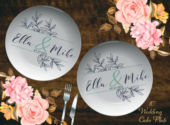 Monogram Personalized Cake Plates, Wedding Table Decor, Wedding Dessert Plates, Farmhouse Wedding, Bridal Shower Gift, Il_570xn