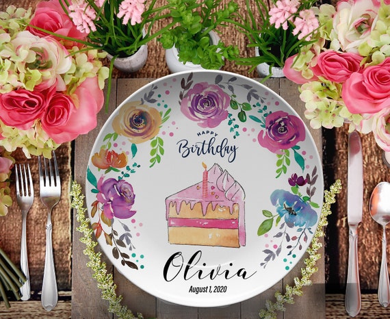 Personalized Birthday Plate/Girls Bday Party Plate/Happy Birthday Plate/First Birthday Gift Girl/ Birthday Keepsake/Girls 1st Birthday Il_570xn