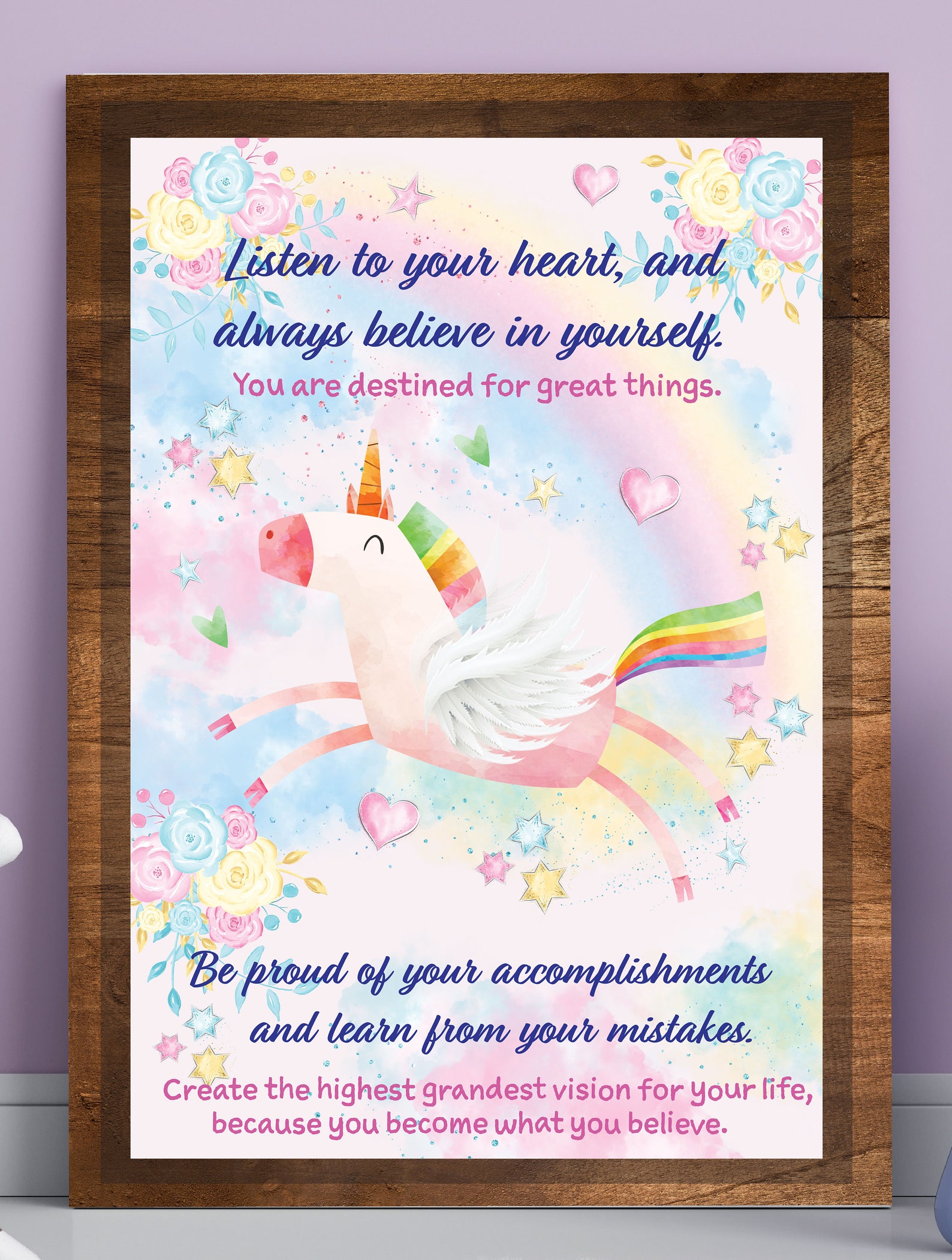 Unicorn Wall Art Printable Inspirational Quote Girls Unicorn Etsy