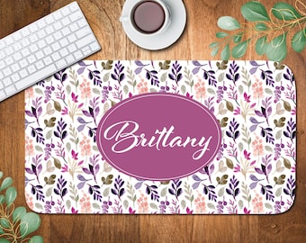 Custom Desk Pad, Personalized Desk Cushion Pad, Personalized Desk Mat, Monogrammed Desk Blotter Mat, Mouse Pad, Purple/Pink Floral Mat