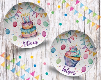 Happy Birthday Cupcake Plate/Personalized Cake Birthday Plate/Party Plate/First Birthday Gift/Cupcake Birthday Plate/Girls Birthday Deco