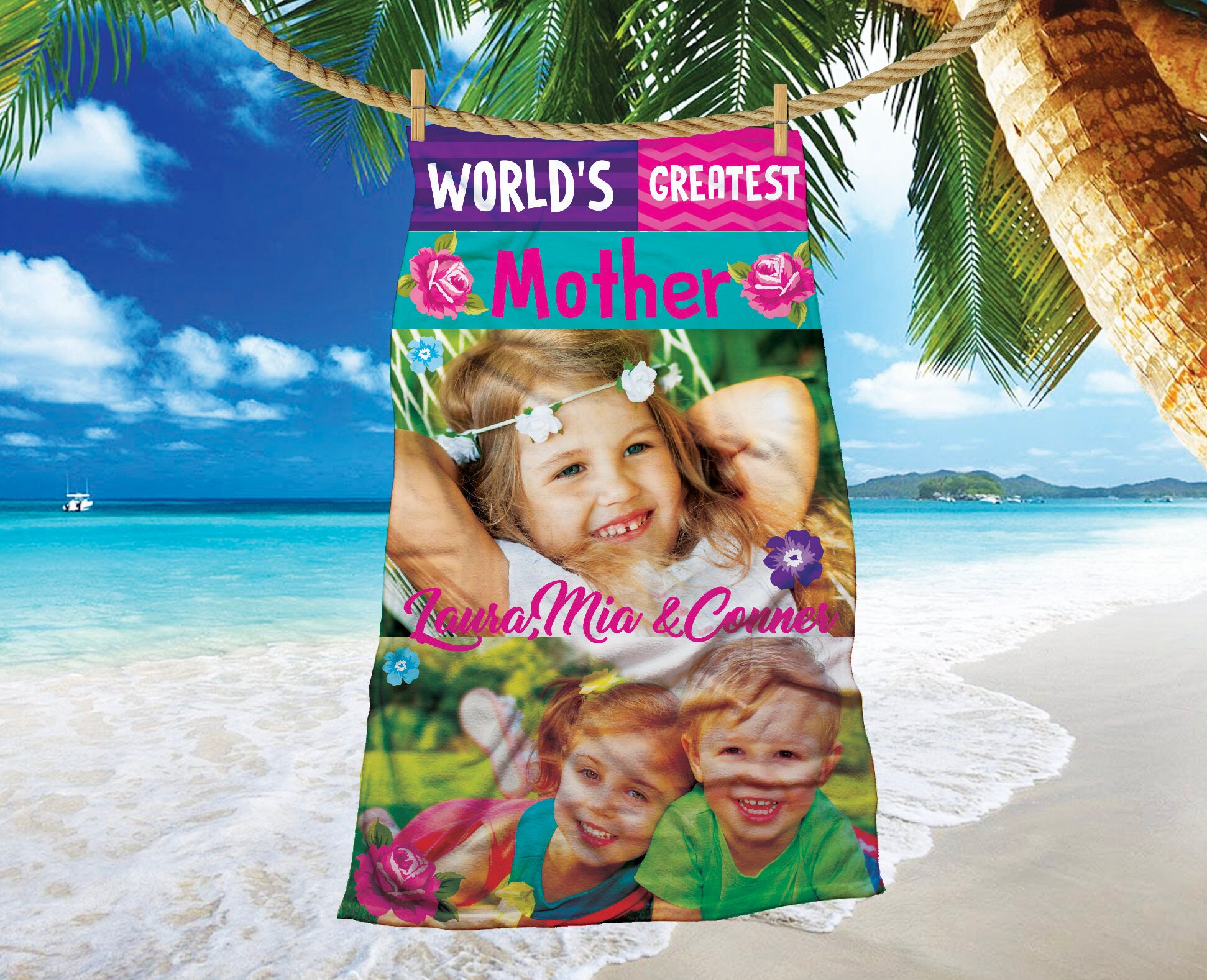 Telo Mare Personalizzato Con Nome - Microfibra Assorbente Per Spiaggia, Piscina E Sport - Foto 8