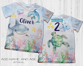 Camisas de cumpleaños de tiburón bebé bajo el mar/cumpleaños del pequeño océano/fiesta de criaturas marinas/cumpleaños del acuario marino/camisa de cumpleaños del mar/fiesta de animales del océano