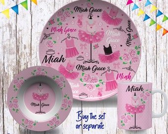 Personalized Ballerina Plate/Custom Plate for Kids/ Girls Ballerina Dinnerware/Custom Kids Tableware/ Microwave Safe,Plate, Bowl, Mug
