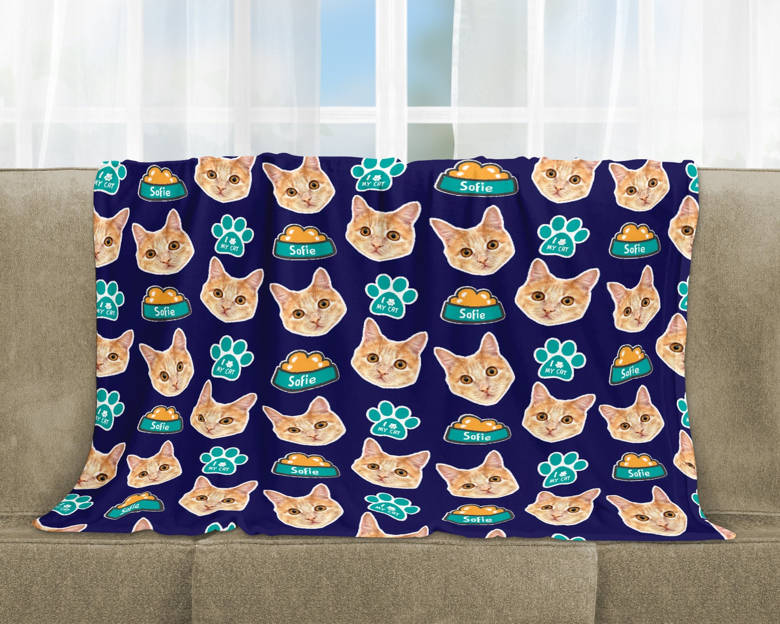 Your Cats Face Photo Blanket Custom Fleece Blanket With Cats Etsy