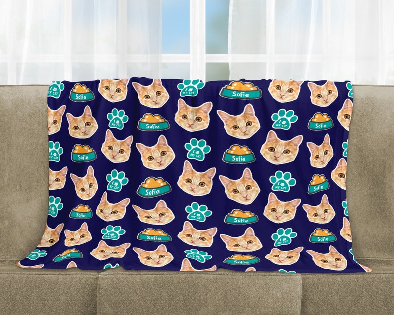 Your Cats Face Photo Blanket Custom Fleece Blanket With Cats Etsy