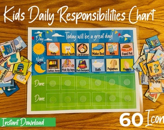 Kids Daily Responsibilities Chart, Daily Routine, Chore Chart, Daily Task List, Children's Job Poster, Daily Visual Schedule, Printable