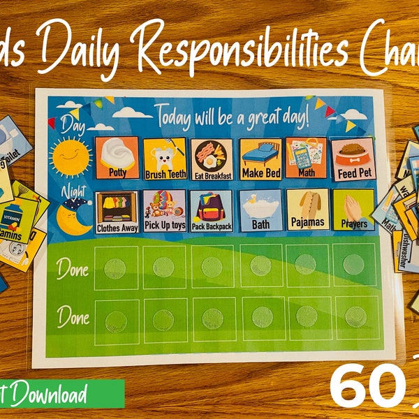 Kids Daily Responsibilities Chart, Daily Routine, Chore Chart, Daily Task List, Children's Job Poster, Daily Visual Schedule, Printable