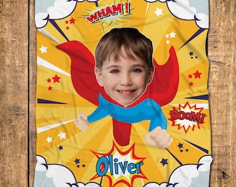 Super boy Photo Blanket, Photo personalized Blankets, Super Hero Personalized blanket/Custom Name Blanket/Photo Hero blanket