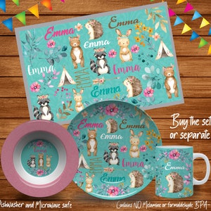 Personalized Woodland Plate/Custom Plate for Kids/ Woodland Animals Dinnerware/Custom Kids Tableware/ Microwave Safe,Plate, Bowl, Mug