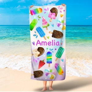 Personalized Ice Cream Beach Towel/Girls Summer Ice Pop Beach Towel/Girls Pool beach towel/Girls Summer Pool Party/Ice Cream Pizza Towel