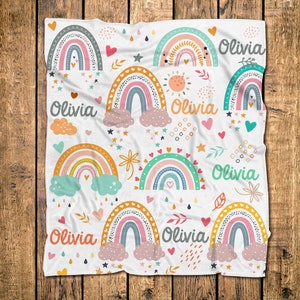 BoHo Rainbow Baby Blanket/boho Blanket/Girls rainbow personalized Blanket/Boho girls blanket/Custom Name Blanket/Rainbow Name Blanket