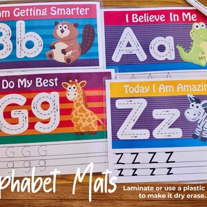 Alphabet Tracing Printable, Alphabet Mats, Writing Practice, Pre-K-2 Educational Activity, Homeschool, Handwriting Help, Growth Mindset