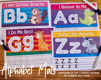 Alphabet Tracing Printable, Alphabet Mats, Writing Practice, Pre-K-2 Educational Activity, Homeschool, Handwriting Help, Growth Mindset