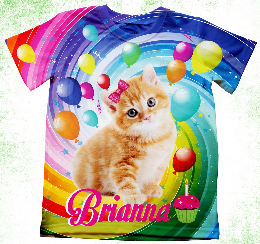 Cat Birthday Girls Shirt/personalized Rainbow Cat Party T-shirts