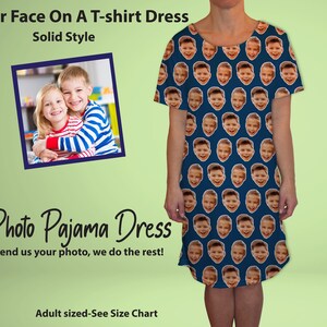 Face Pajama Dress, Photo Pet or Human Face Pajama Dress, Personalized Gifts, Custom T-Shirt Dress, Photo Night Gown, Photo Pajamas image 1