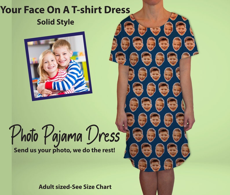 Face Pajama Dress, Photo Pet or Human Face Pajama Dress, Personalized Gifts, Custom T-Shirt Dress, Photo Night Gown, Photo Pajamas image 1