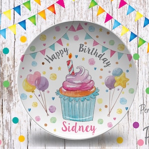 Personalized Birthday Plate/Girls Bday Party Plate/Happy Birthday Plate/First Birthday Gift Girl/ Cupcake Birthday Plate/Girls 1st Birthday