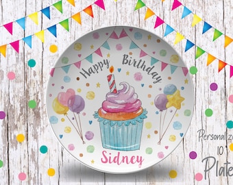 Personalized Birthday Plate/Girls Bday Party Plate/Happy Birthday Plate/First Birthday Gift Girl/ Cupcake Birthday Plate/Girls 1st Birthday