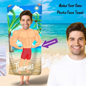 Funny muscle body beach towels/ Photo face beach towel/Custom photo face towels/Funny Custom Beach Towel/Funny hot guy towel