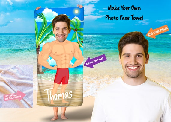 Funny muscle body beach towels/ Photo face beach towel/Custom photo face towels/Funny Custom Beach Towel/Funny hot guy towel Il_570xn