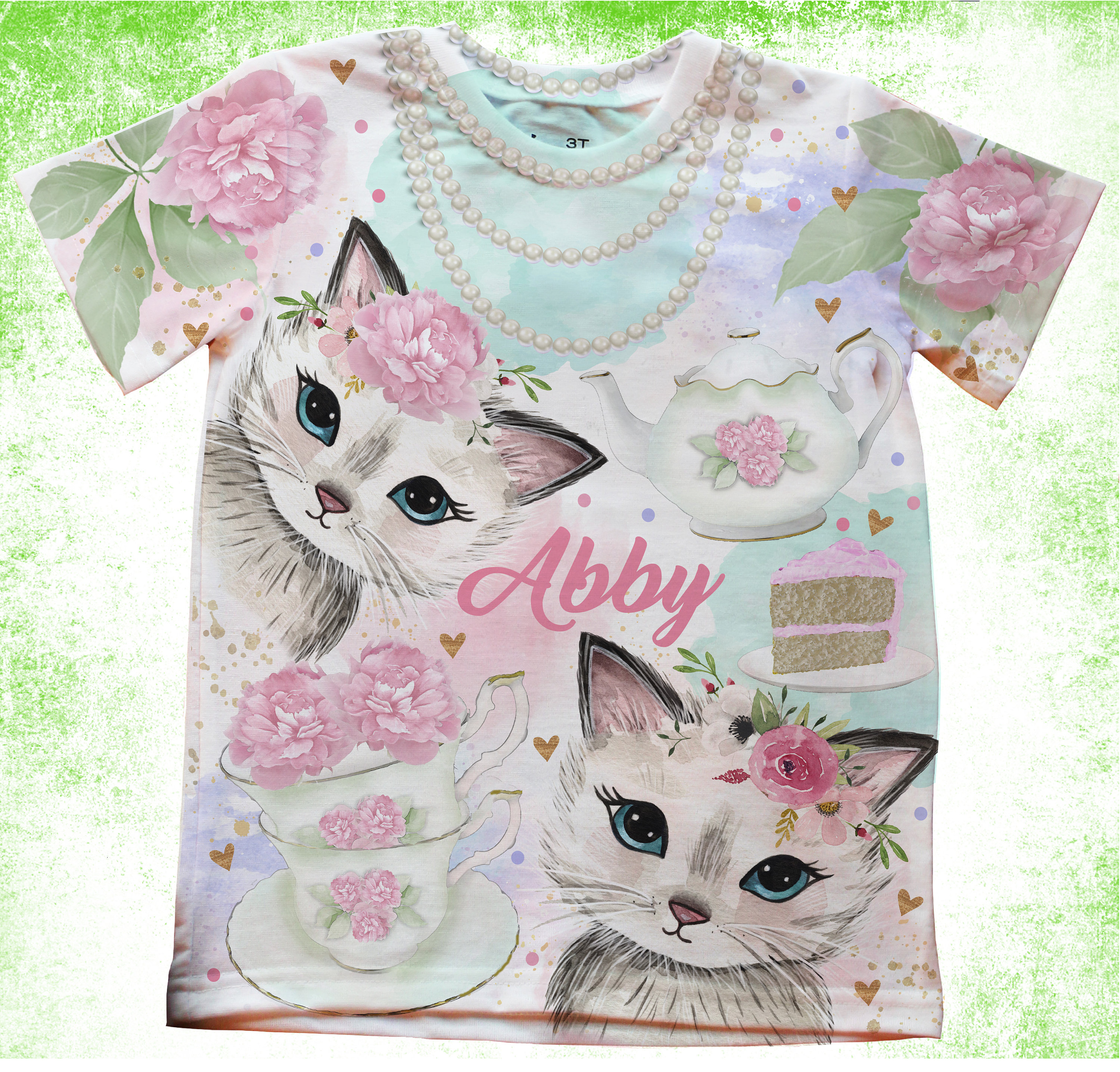 Tea Party Birthday T shirt Pretty Cat Birthday Girls Shirt pink