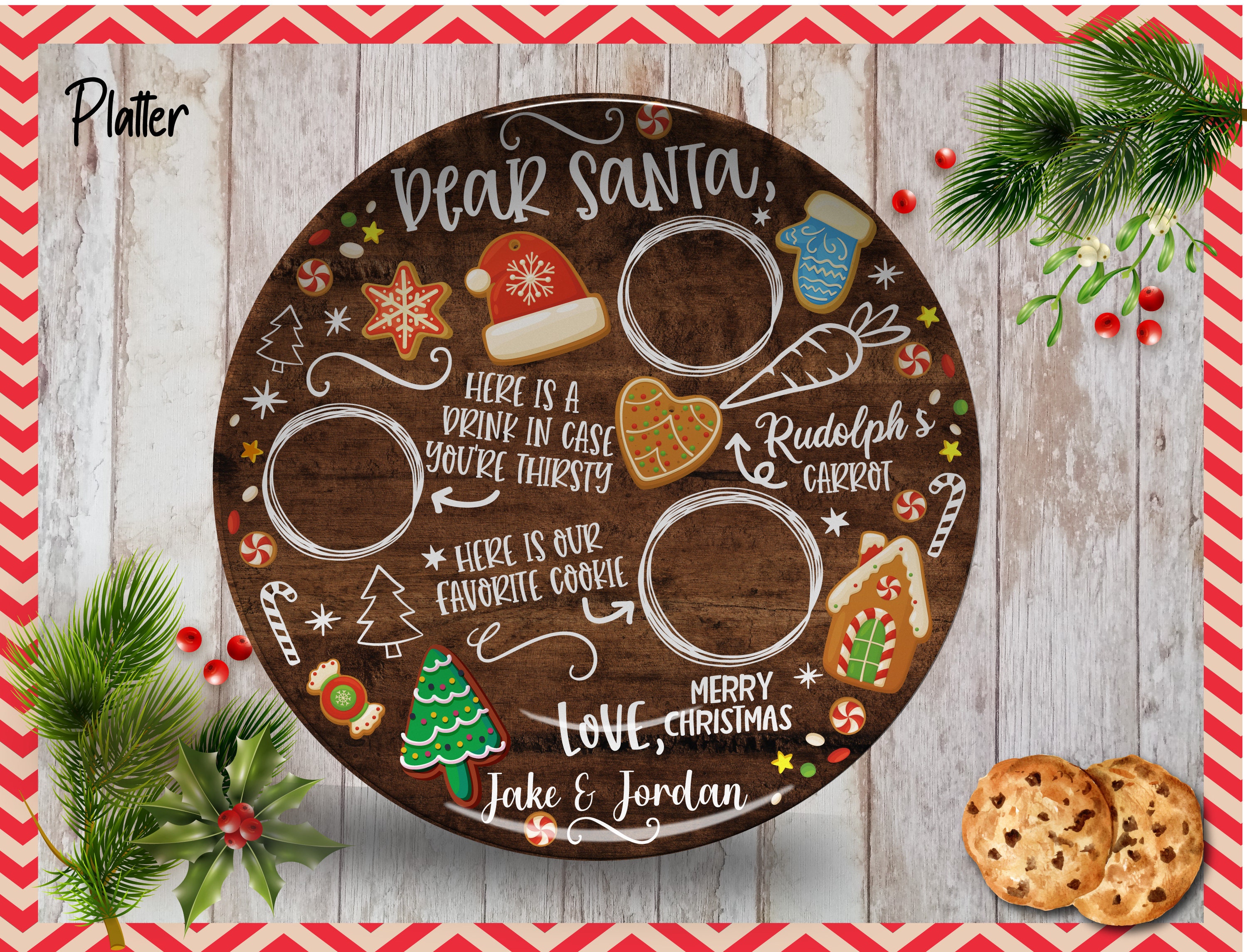 Cookies for Santa/Personalized Santa Cookie Platter/Kids HolidayCookie Plate/Custom Christmas Plate/Christmas Platter/Carrots for Reindeer
