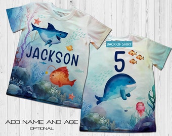 Camisetas de cumpleaños de tiburón/Camisa de cumpleaños bajo el mar/Fiesta de animales marinos/Camisa de cumpleaños familiar del acuario marino/Camisa de cumpleaños del mar/Fiesta de animales del océano