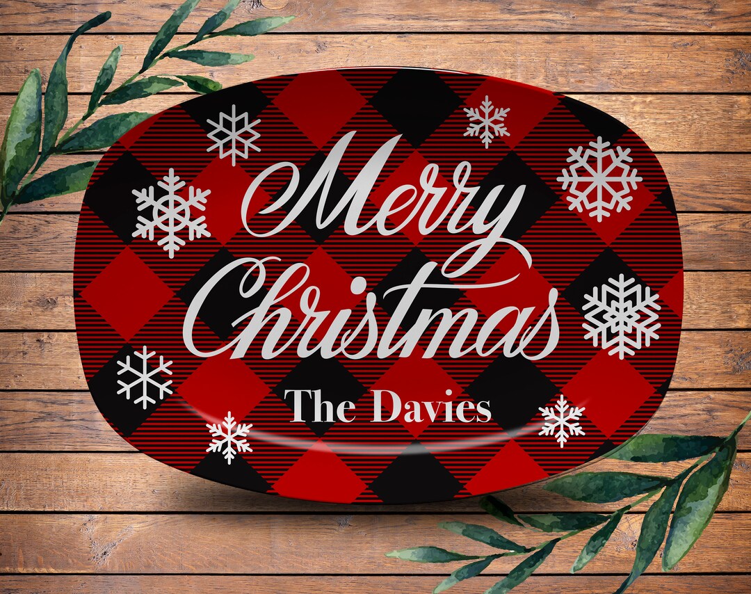 Christmas Plaid Platter, Holiday Platter, Red Plaid Platter