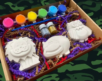 Paint Safari Animals DIY Box/Ceramic Animals Paint Gift Box /Lion Paint Box/Wild One Gift Box Gift box/Birthday box/ Safari theme Bday Favor