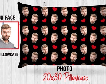 Couples Day Photo Pillowcase/You Face on a pillowcase/Hearts pillowcase/Custom boyfriend photo pillowcase/Girlfriend photo pillowcase