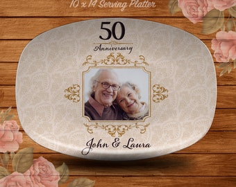 50th Anniversary Photo Platter, 10x14 Platter, Custom Platter, Wedding Anniversary Gift for Parents, Golden 50th Anniversary gift