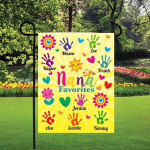 Nana favorites garden  flags, grandkids hands lawn flag, grandkids names on flags, grandma favorites garden flag, mothers day gifts