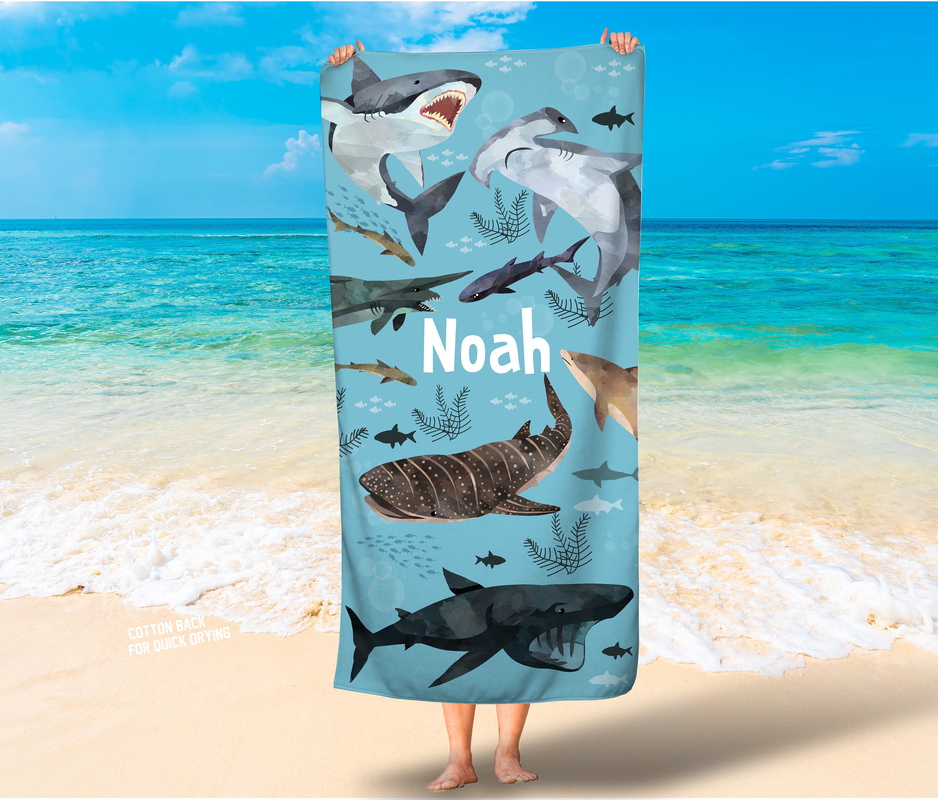 Boys Shark Towel under the Sea Towel kids Personalized Beach Towel