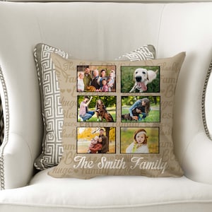Personalized  Photo collage pillow, Family memories, 6 Photo Pillow, Large 14x14 Size, Birthday Gift, Grandparents gifts, Family name pillow