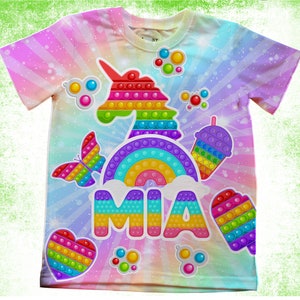 Girls Pop It Birthday T-shirt/Bubble Pop Toy Fidget T-Shirt /Tie Dye Popper Fidget T-Shirt/Pop It Party Decor/Rainbow Unicorn/Youth, Adult