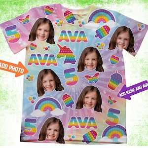 Girls Pop It Birthday T-shirt/Photo Bubble Pop Toy Fidget T-Shirt /Tie Dye Popper Fidget T-Shirt/Pop It Party Decor/Face Party Decor