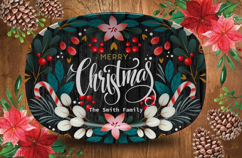 Merry Christmas Serving Platter, Christmas cookie serving Platter, Personalized Christmas Serving Platter, Family Platter, image 2