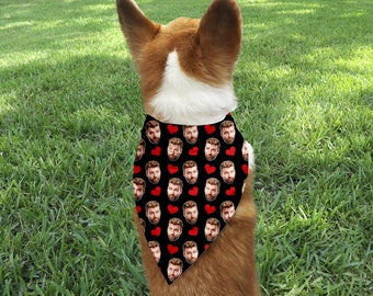 Face Bandana With Hearts, Human Face Pet Face Bandana, Dog Bandana, Personalized Photo Bandana, Custom Face Bandana, Photo Bandana,