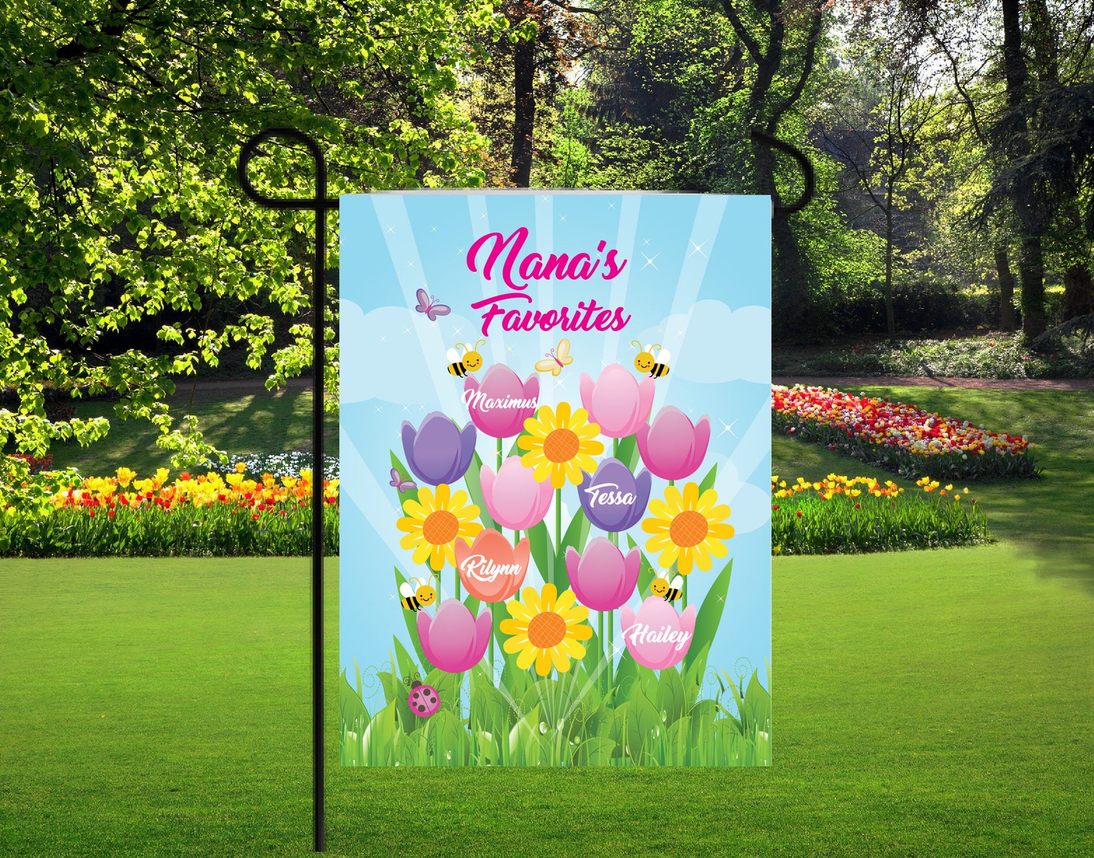 Personalized Mom Garden Flags Tulips Garden Flag Grandkids Etsy