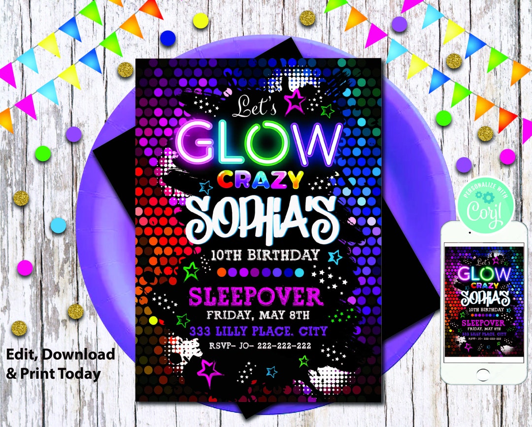 Glow Party Invitation/graffiti Invitation/neon Glow in the Dark Party