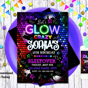 Glow Party Invitation/graffiti Invitation/neon Glow in the Dark