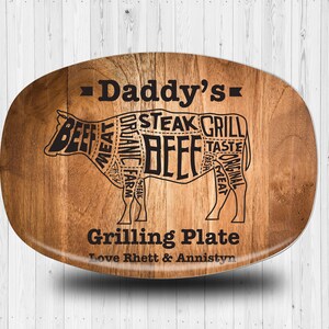 Mens BBQ-grillschotel, vaderdagcadeaus, BBQ-geschenken, serveerschotel voor mannen, aangepaste serveerschotel, gepersonaliseerde herengeschenken, koe-icoon