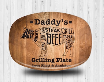 Mens BBQ Grilling Platter, Fathers Day Gifts, BBQ Gifts, Serving Platter for Men, Custom Serving Platter, Personalized Mens Gifts, Cow Icon