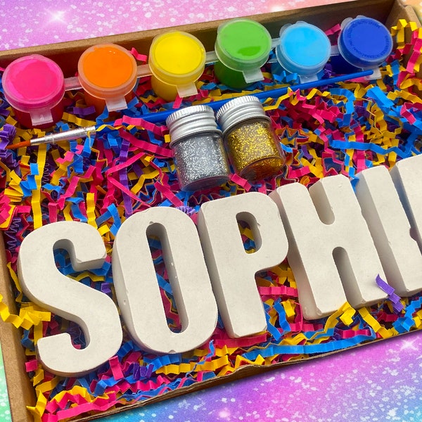Paint Your Own Name Kit/Ceramic Painting Craft for Kids/Personalized Art Gift/Birthday Activity or DIY Party Favor/Arts and Craft Set