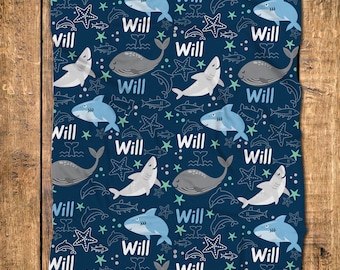 Manta de tiburón / Manta debajo del mar / Manta de nombre de tiburón / Gran tiburón blanco / ballena / tiburón tigre / Manta de nombre personalizado / Personalizada