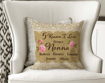 Reasons why I love being a Nonna, Grandma, Nana Pillow, 14x14, Personalized Grandma Sofa Pillow, Reason I Love Pillow, Grandma gifts, Nonna